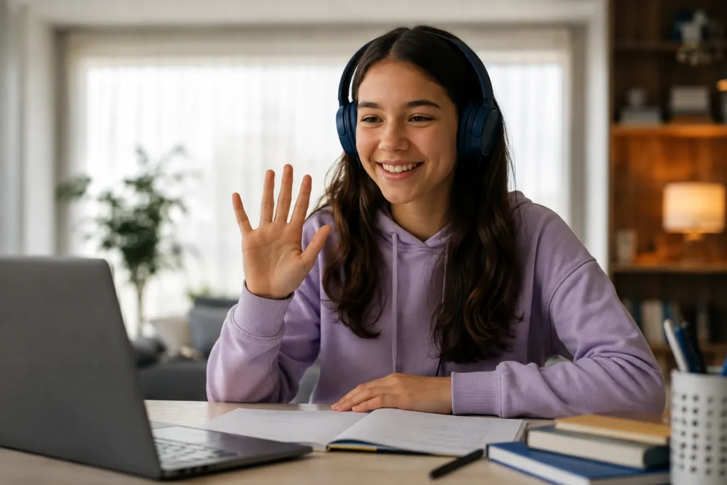 a girl taking a online lecture